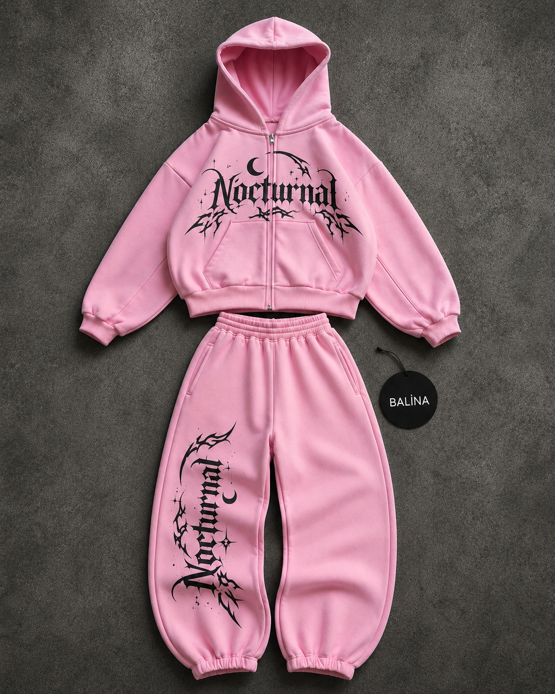 Pembe Nocturnal Baggy Kalıp Unisex Eşofman Takımı