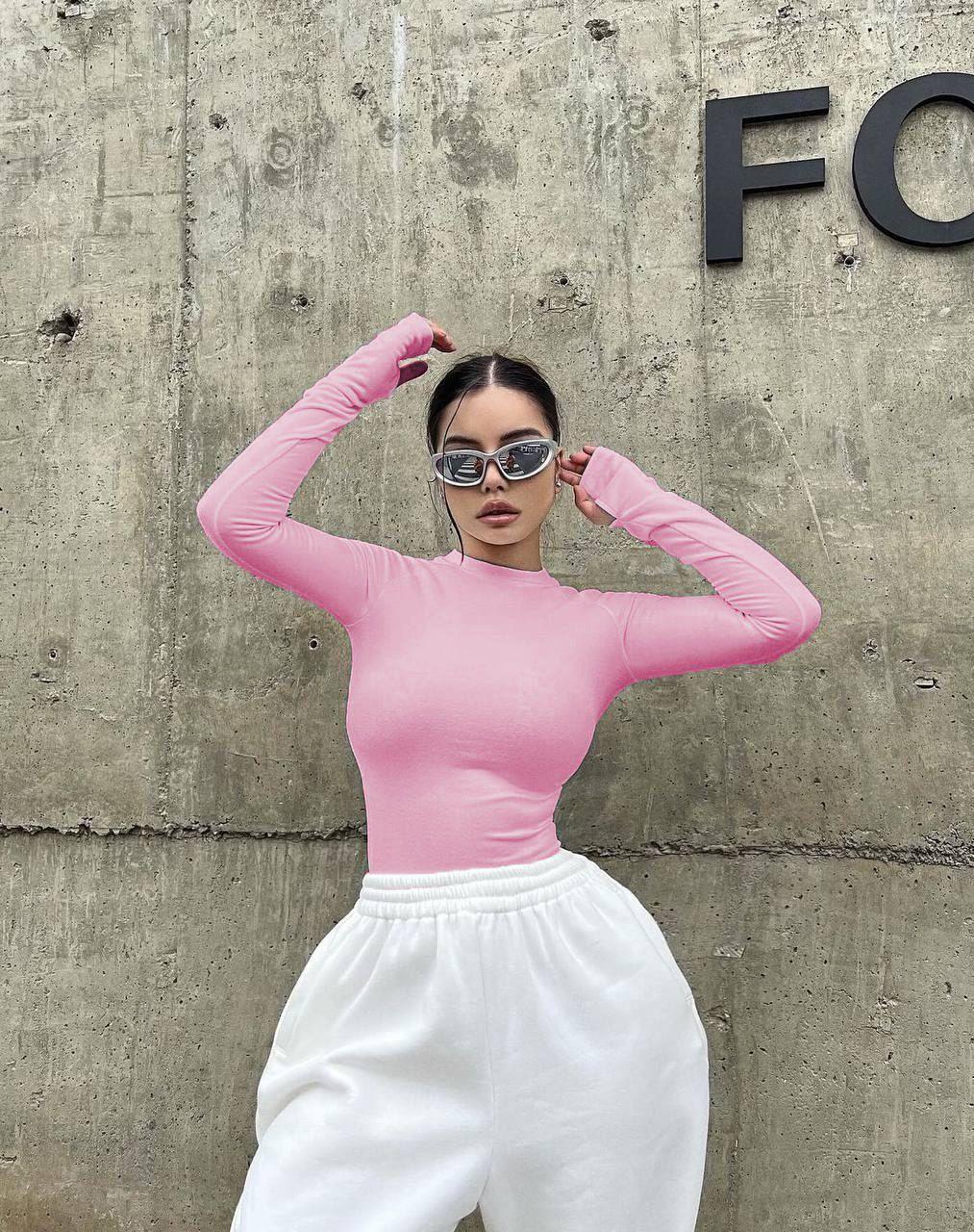 Pembe Parmak Geçirmeli Body Suit