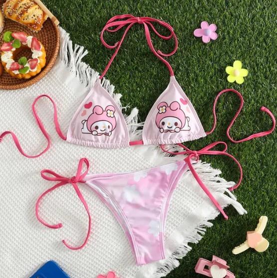 Pembe Pink Sanrio Desenli Bikini Takımı