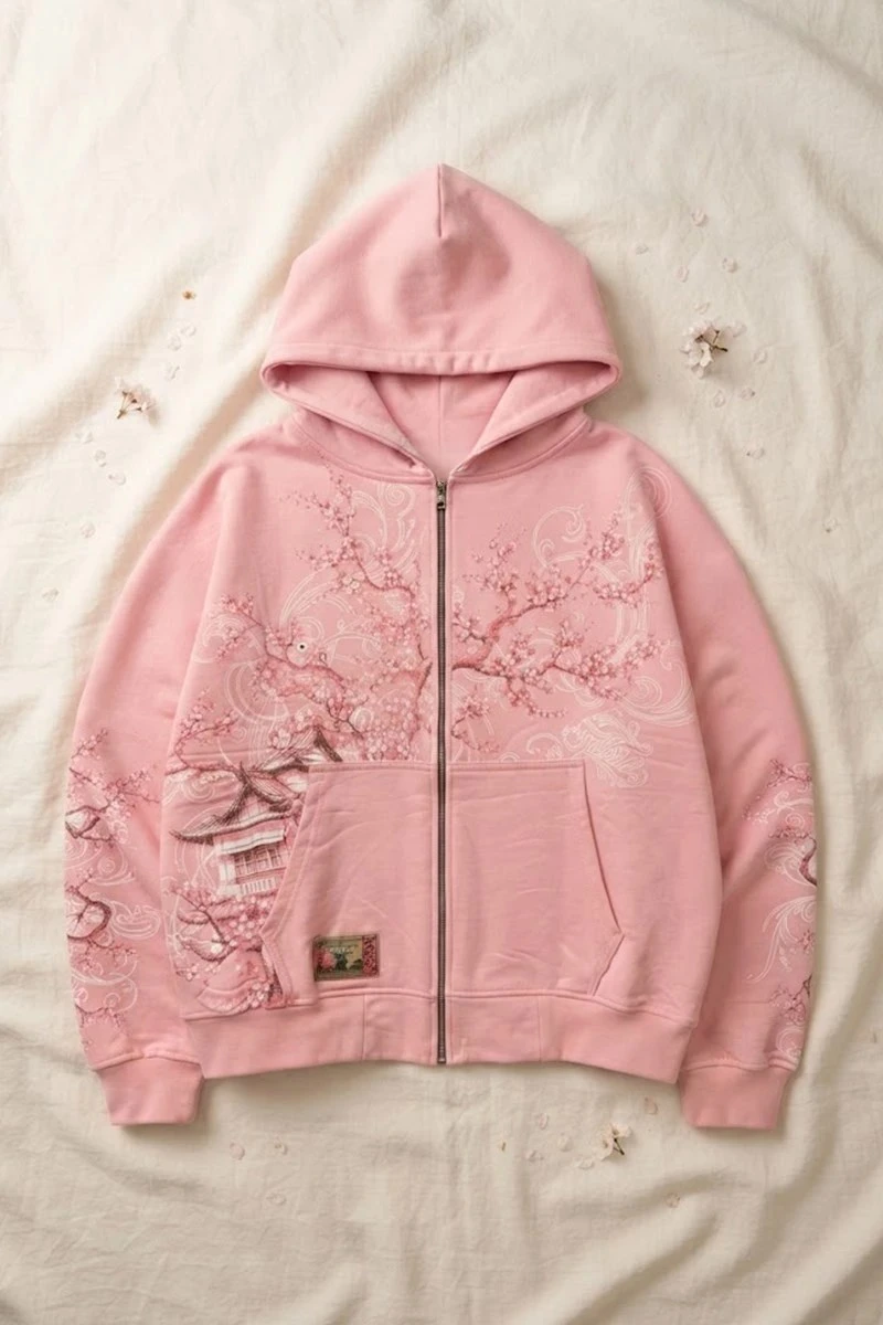 Pembe Sakura Japonic Harajuku Y2K Unisex Hırka
