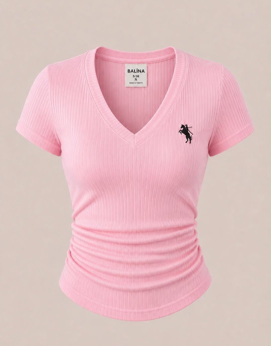 Pembe V Yaka Fitilli Premium Bluz