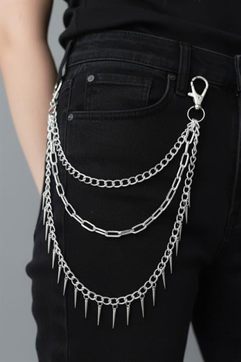 Silver 3 Zincir Dikenli Gotik Pantolon Zinciri