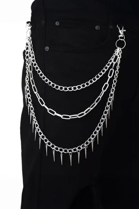 Silver 3 Zincir Dikenli Gotik Pantolon Zinciri