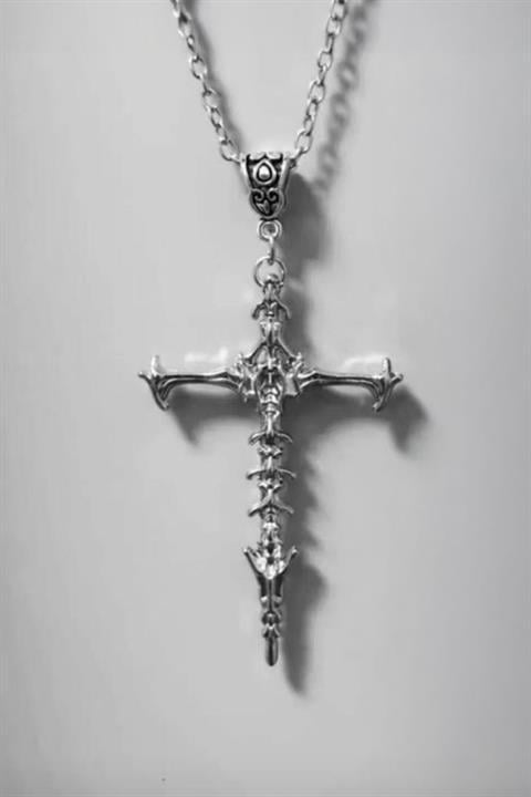Silver Gotik İskelet Haç Kolye
