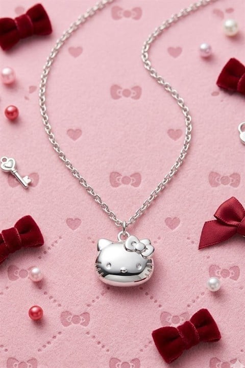 Silver Hello Kitty Face Y2K Kolye