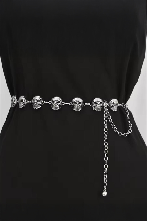 Silver Kuru Kafalı Gotik Bel Zinciri
