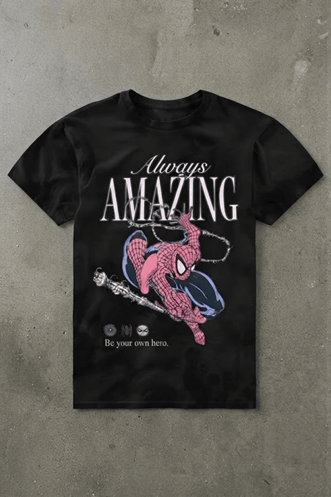 Siyah Always Amazing Spider Cartoon Unisex T-Shirt