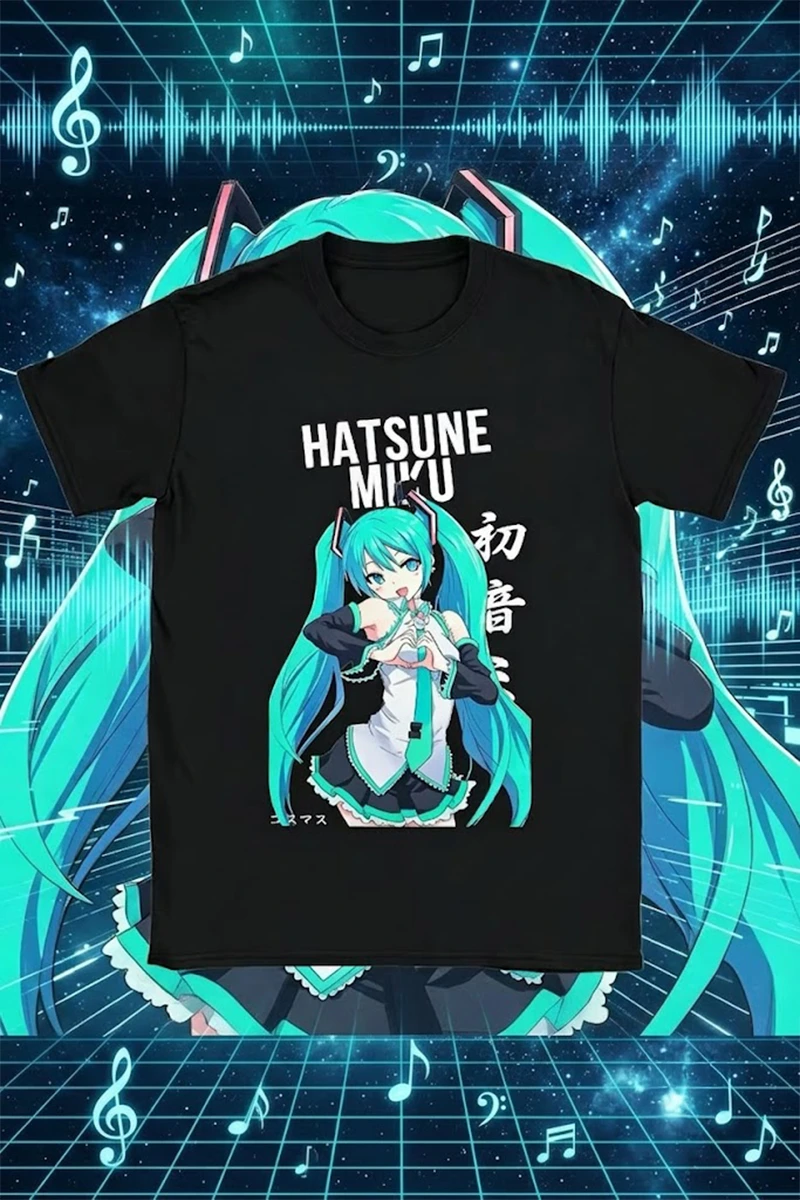 Siyah Anime Hatsune Miku Love Unisex T-Shirt