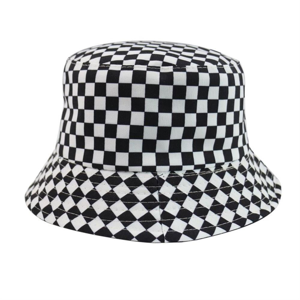 Siyah Beyaz Damalı Bucket Şapka