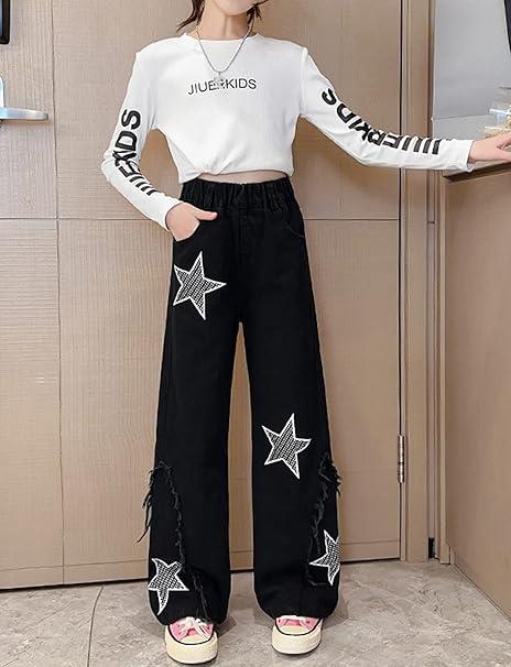 Siyah Beyaz Yıldız Detaylı Baggy Pantolon