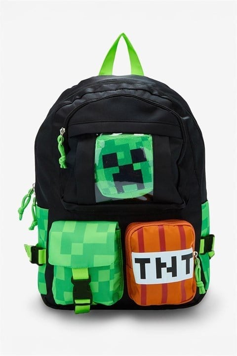 Siyah Çok Bölemli Minecraft TNT Creeper Sırt Çantası