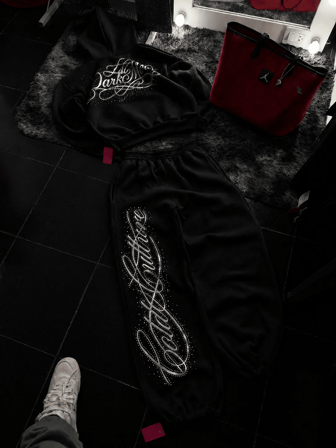 Siyah Confidence Detaylı Baggy Unisex Eşofman Takımı