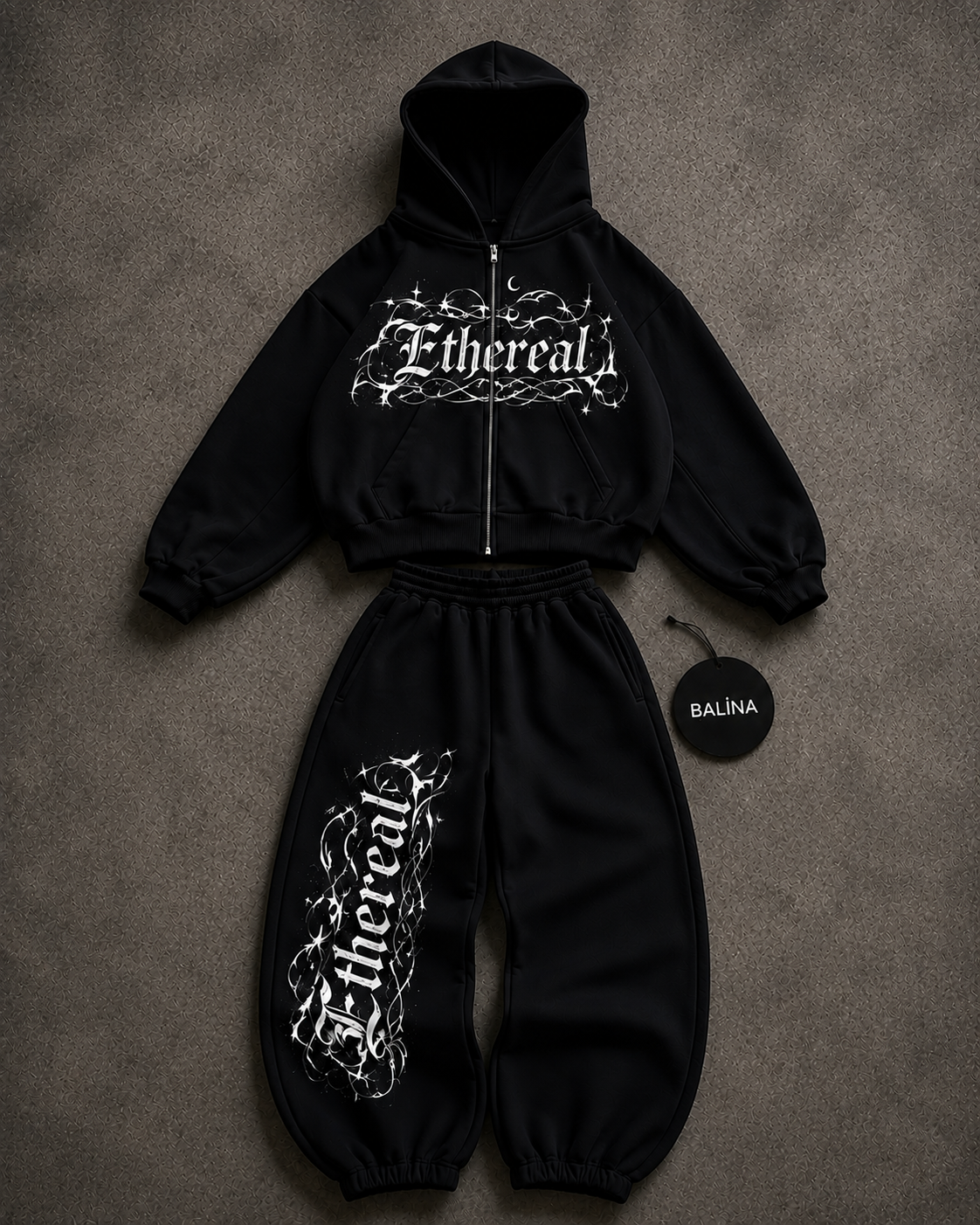 Siyah Ethereal Baggy Kalıp Unisex Eşofman Takımı