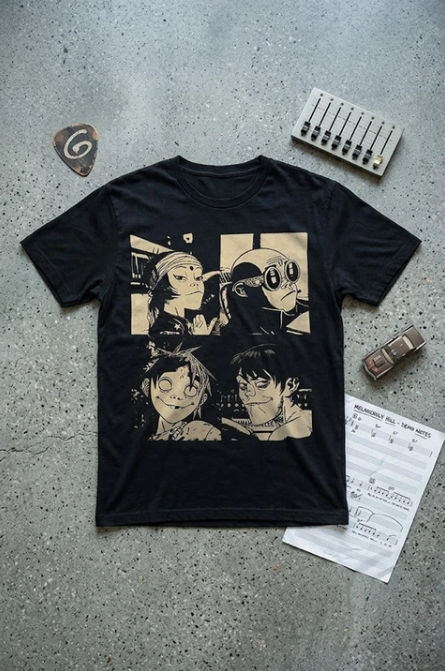 Siyah Gorilaz The Mountain Tour Album Unisex Y2K T-Shirt
