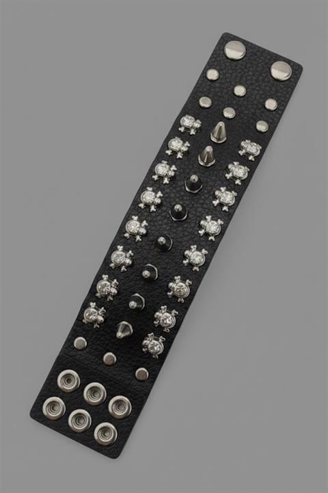Siyah Gotik 3 Şerit Skull Dikenli Harajuku Deri Bileklik