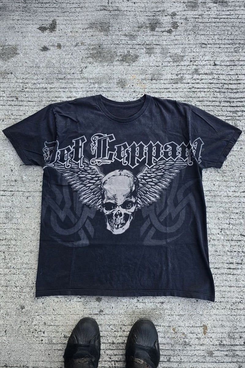 Siyah Gotik Def Leppard Skull Y2K Unisex T-Shirt