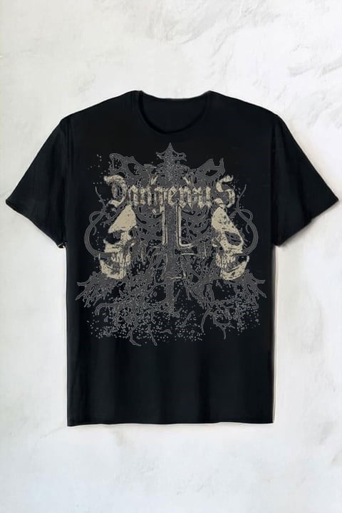 Siyah Gotik Double Skull Harajuku Y2K Unisex T-Shirt