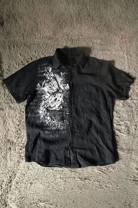 Siyah Grunge Tipografik Gotik Y2K Unisex Gömlek