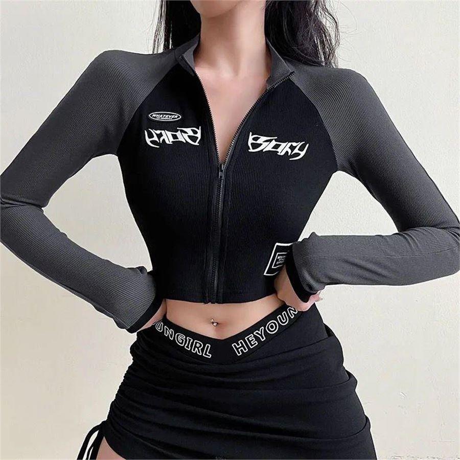 Siyah Harajuku Streetsyle Sport Fermuarlı Crop Hırka