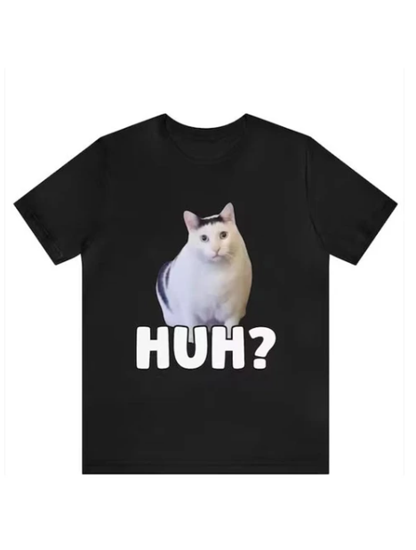 Siyah ''HUH?'' Meme Cats Unisex T-Shirt