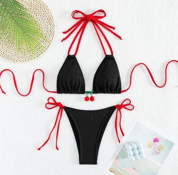 Siyah Kiraz Detaylı Bikini Takımı