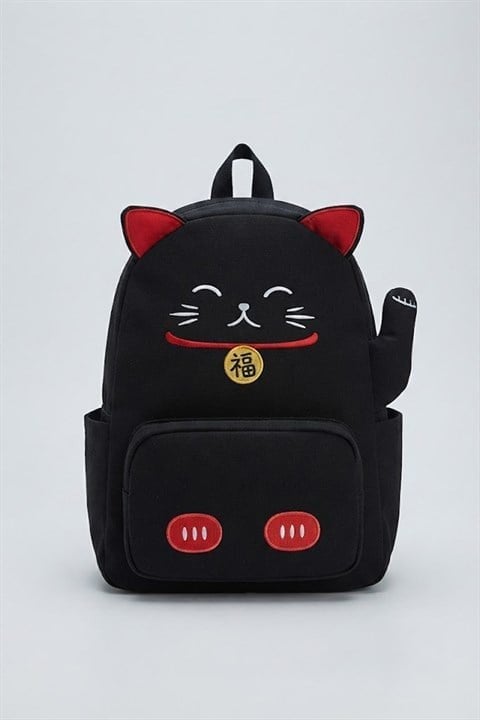 Siyah Maneki Neko Kawai Sırt Çantası