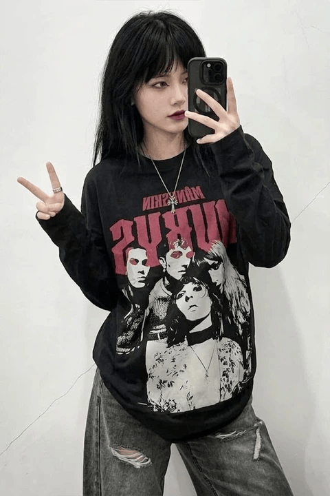 Siyah Maneskin Y2K Unisex Sweatshirt