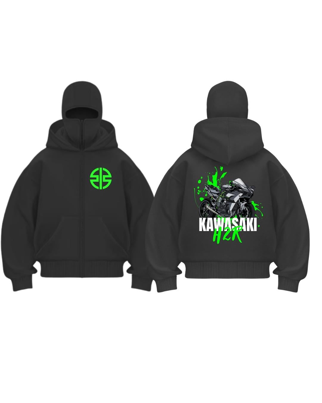 Siyah Maskeli ''Kawasaki'' Unisex Kapüşonlu Hırka