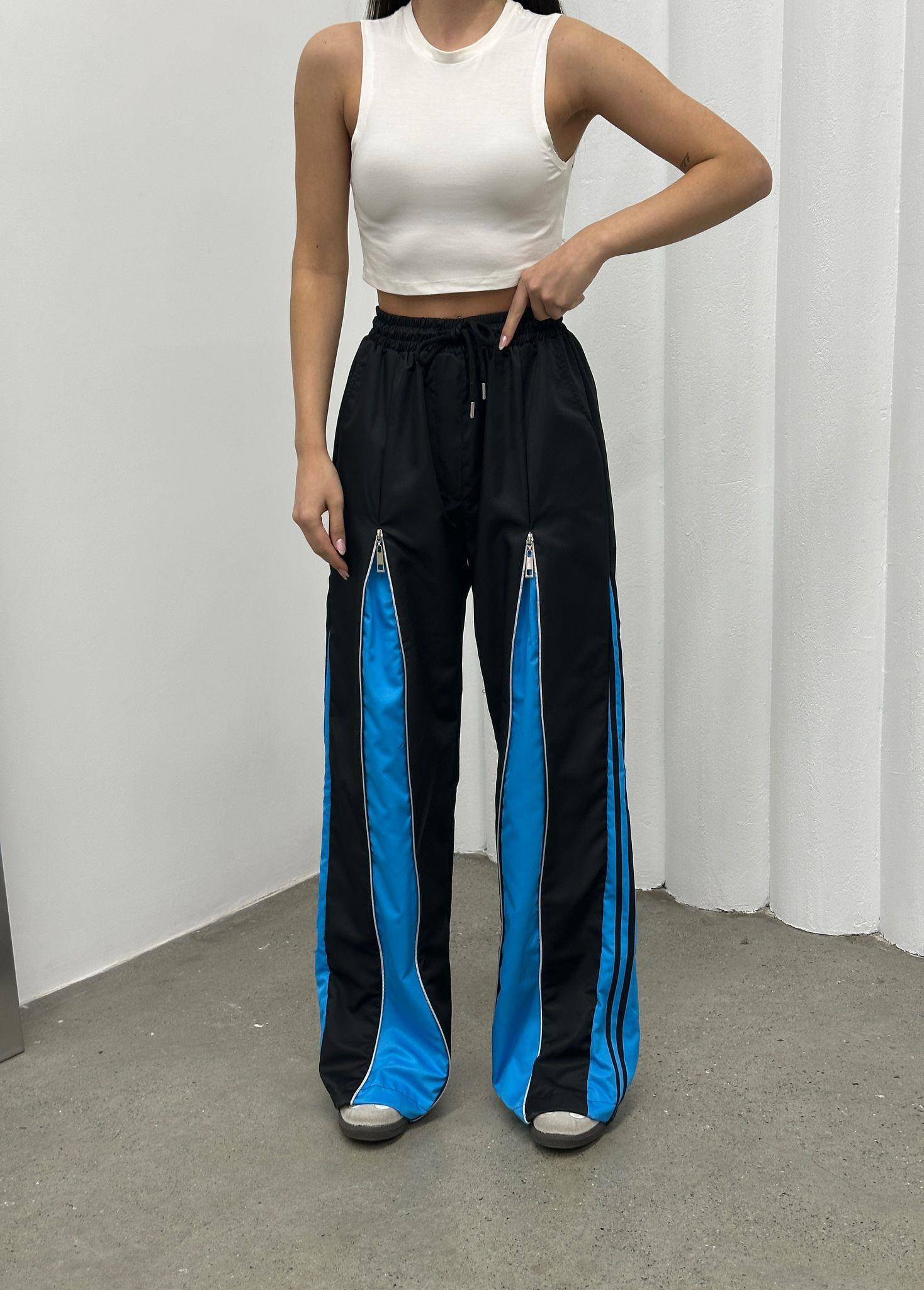 Siyah-Mavi Zipper Detail Premium Baggy Jean Unisex Oversize Pantolon