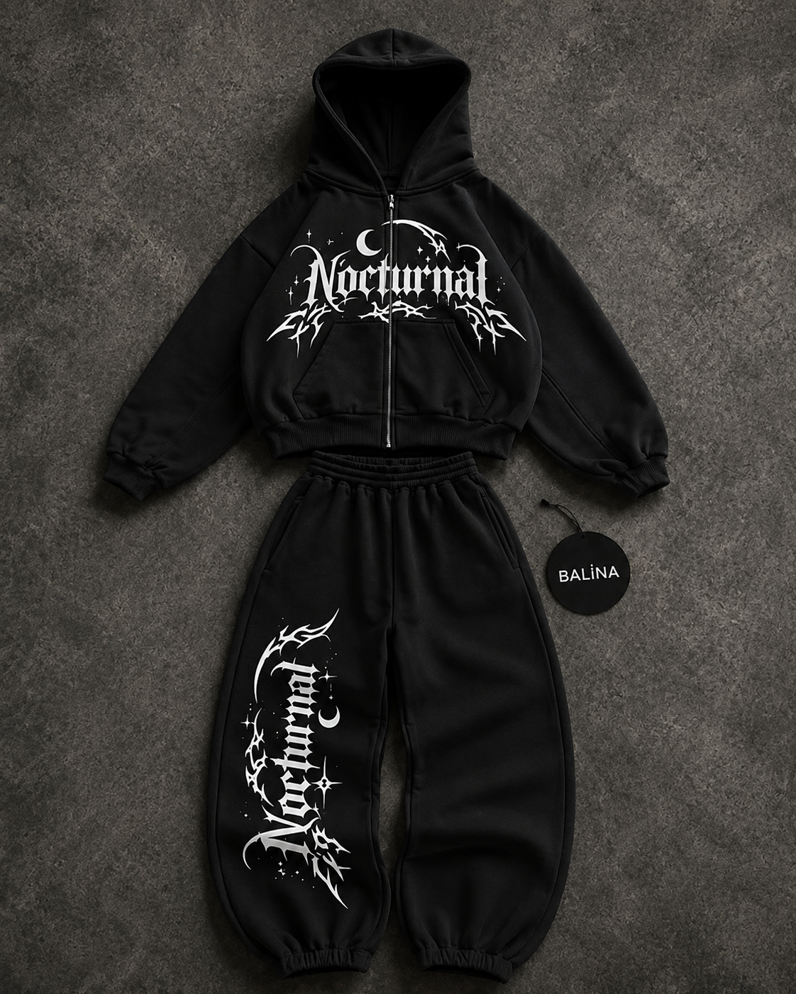 Siyah Nocturnal Baggy Kalıp Unisex Eşofman Takımı