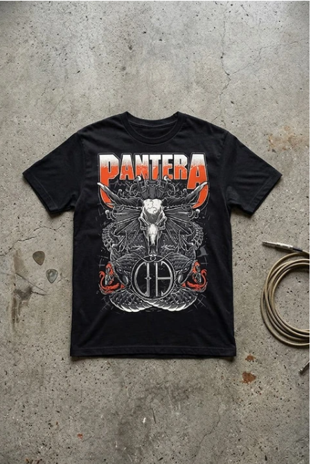 Siyah Pantera Skull & Snake Unisex Y2K T-Shirt