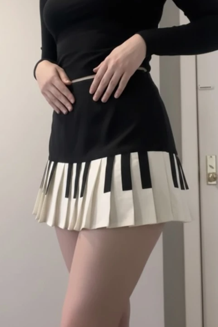 Siyah Piano Pileli Grunge Y2K Etek