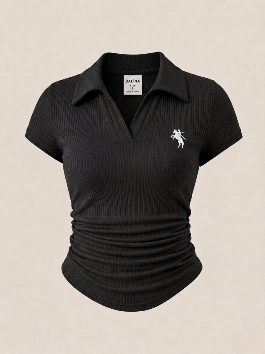 Siyah Polo Yaka Fitilli Premium Bluz