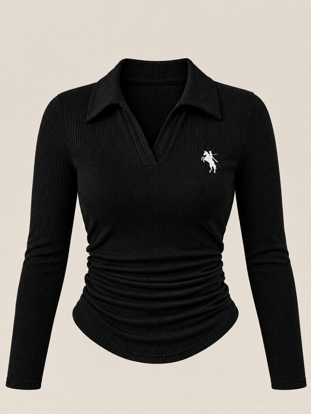 Siyah Polo Yaka Fitilli Premium Uzun Kollu Bluz