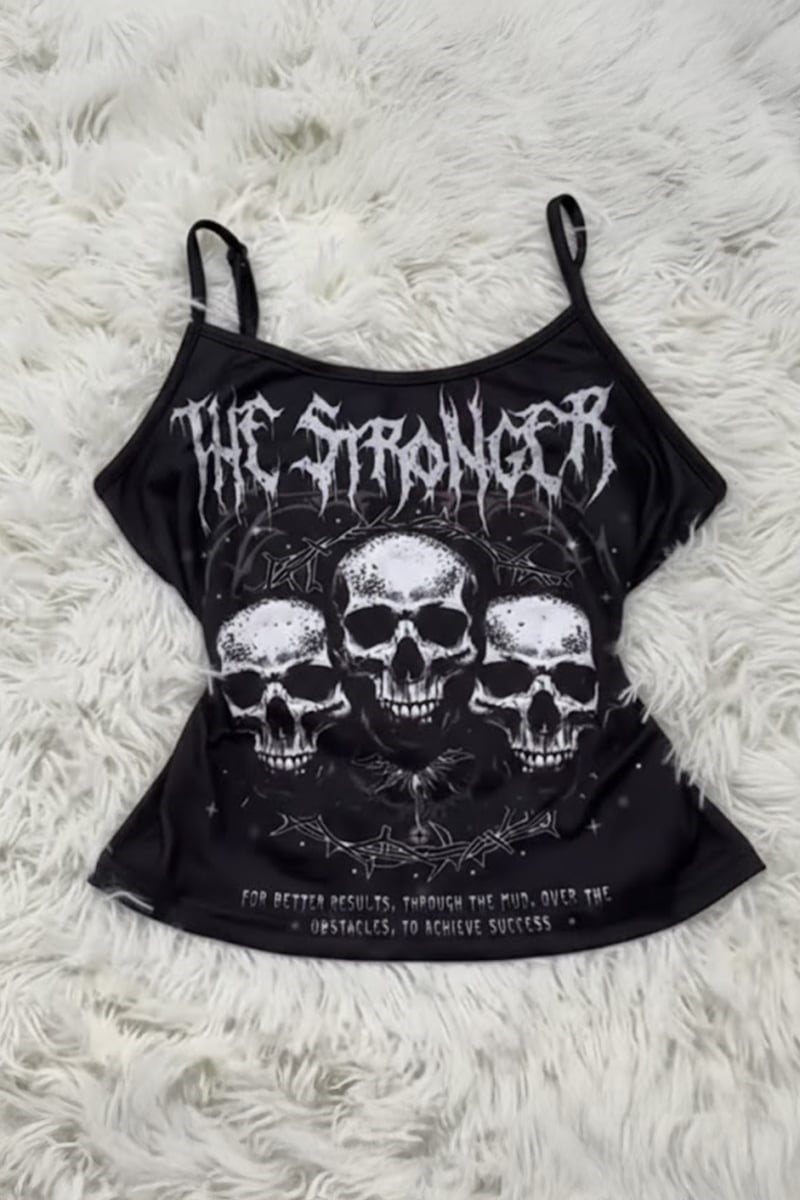 Siyah The Stronger Gotik Y2K Askılı Crop