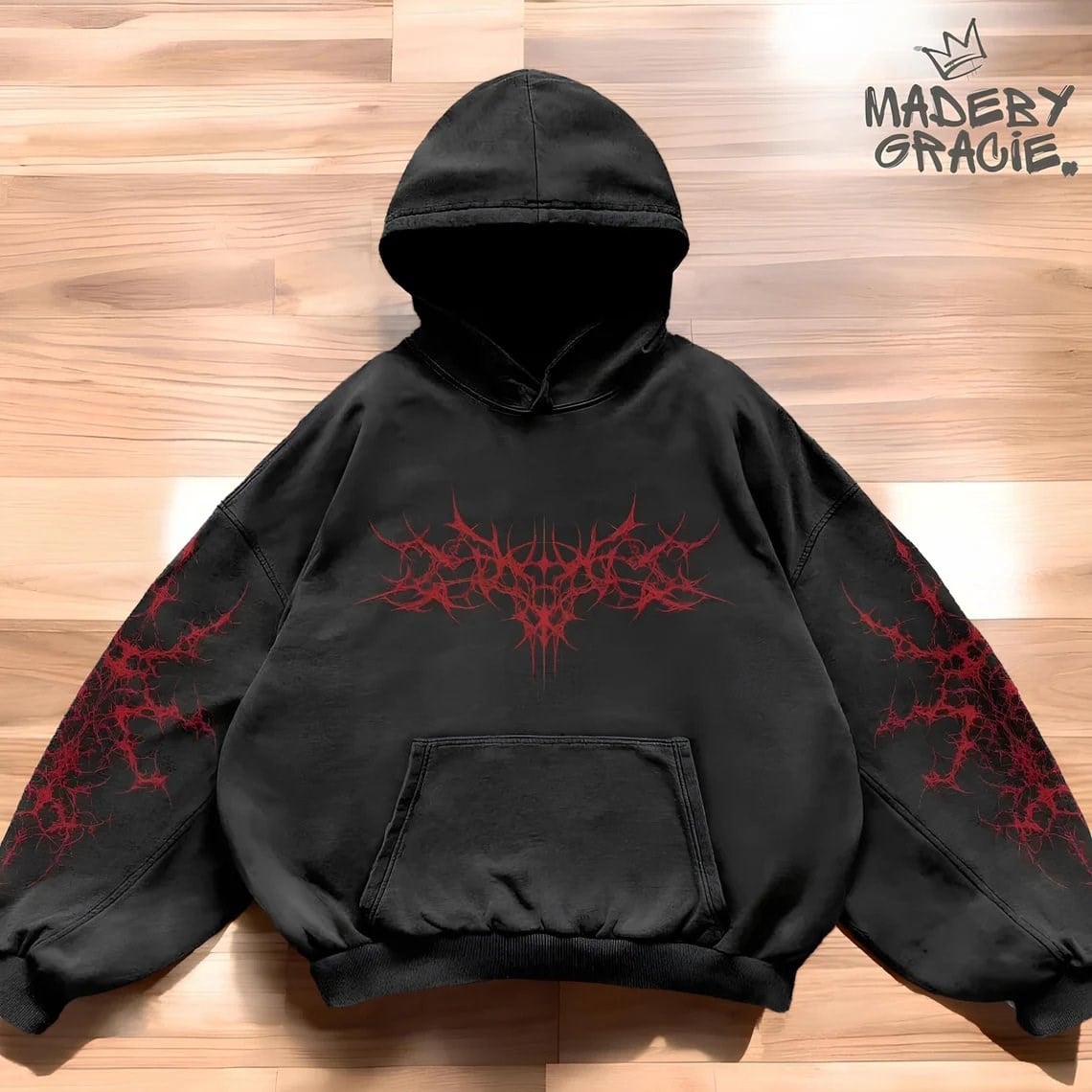 Siyah Tribal Deer Gotik Y2K Kapüşonlu Unisex Sweatshirt