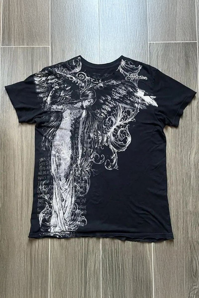 Siyah Vintage Angel Affliction Cyber Grunge Unisex T-shirt