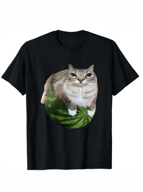 Siyah Watermelon Cat Meme Unisex T-Shirt