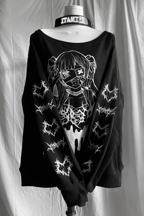 Siyah Yami Kawai Anime Grunge Y2K Sweatshirt