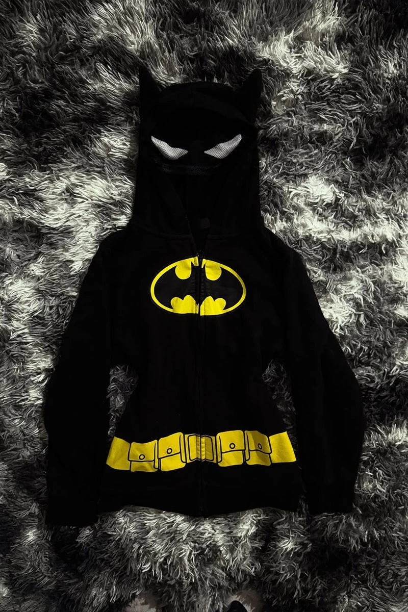Siyah Yarasa Kualaklı Batman Y2K Crop Hırka