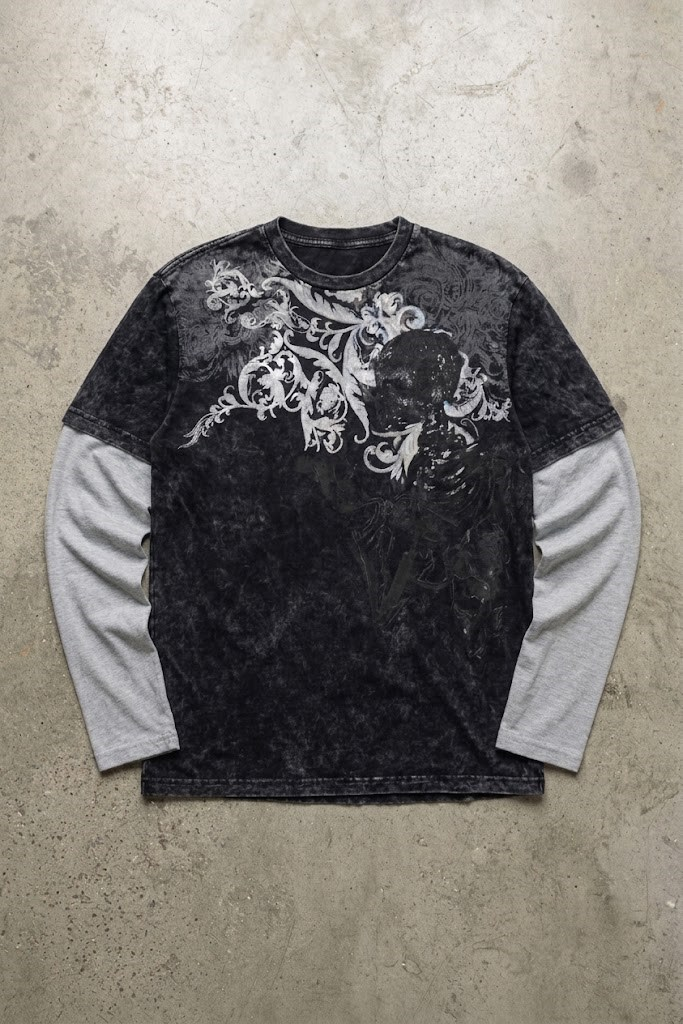 Siyah Yıkamalı Skull Motifli Beyaz Unisex Sweatshirt