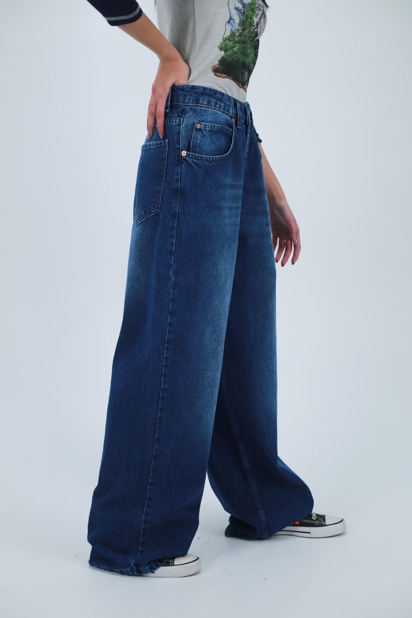 Superbaggy Lacivert Yıkamalı Retro Baggy Jean