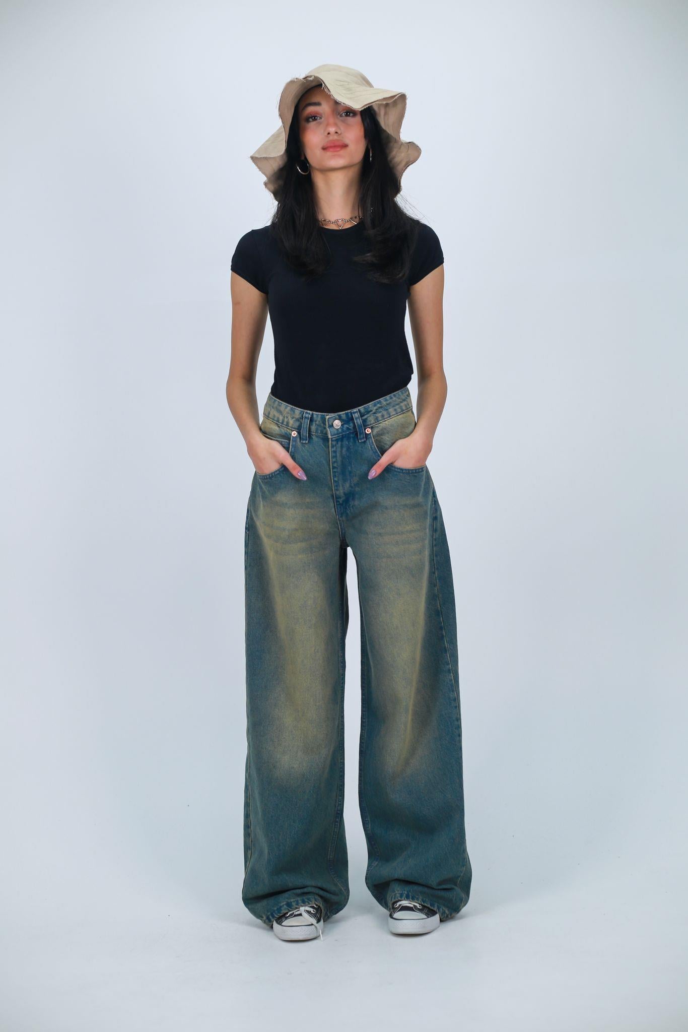 Tint Yıkamalı Mavi Retro Baggy Jean