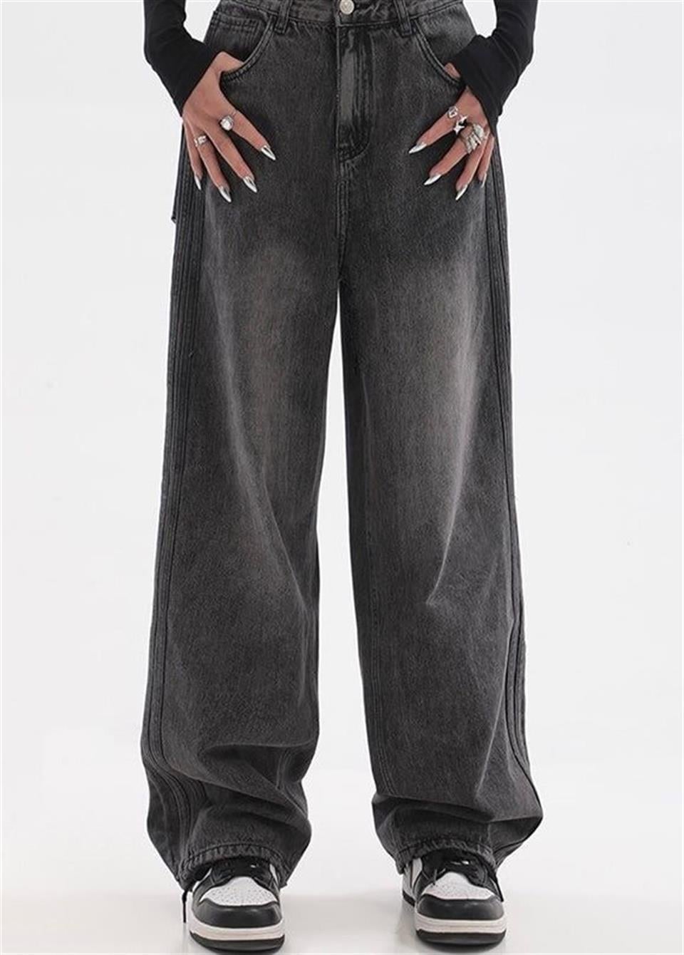Vintage Siyah Yıkamalı Baggy Jean Unisex Kot Pantolon