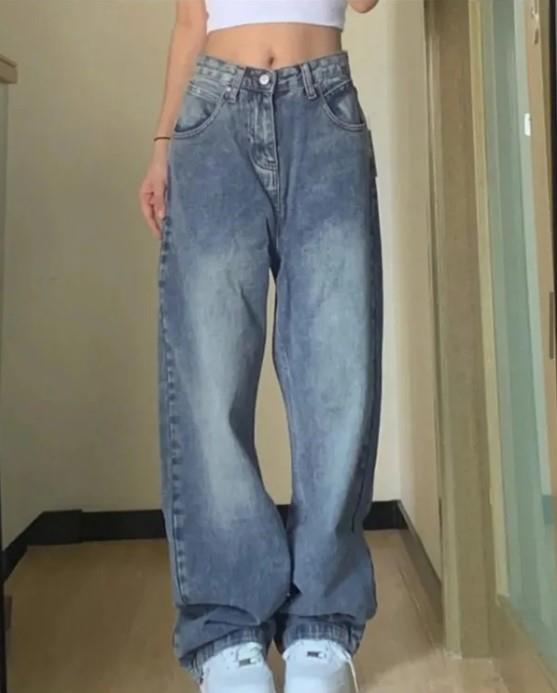 Y2k Mavi Yıkamalı Baggy Jean Bol Paça Unisex Pantolon 