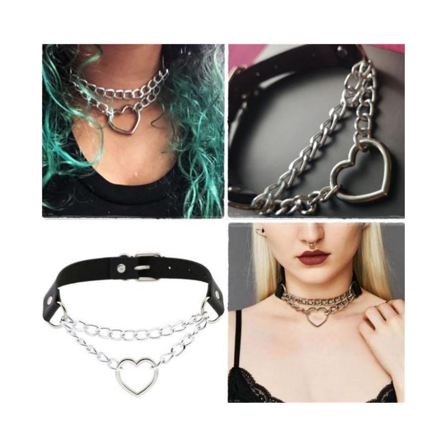 Zincirli Kalp Detay Suni Deri Choker