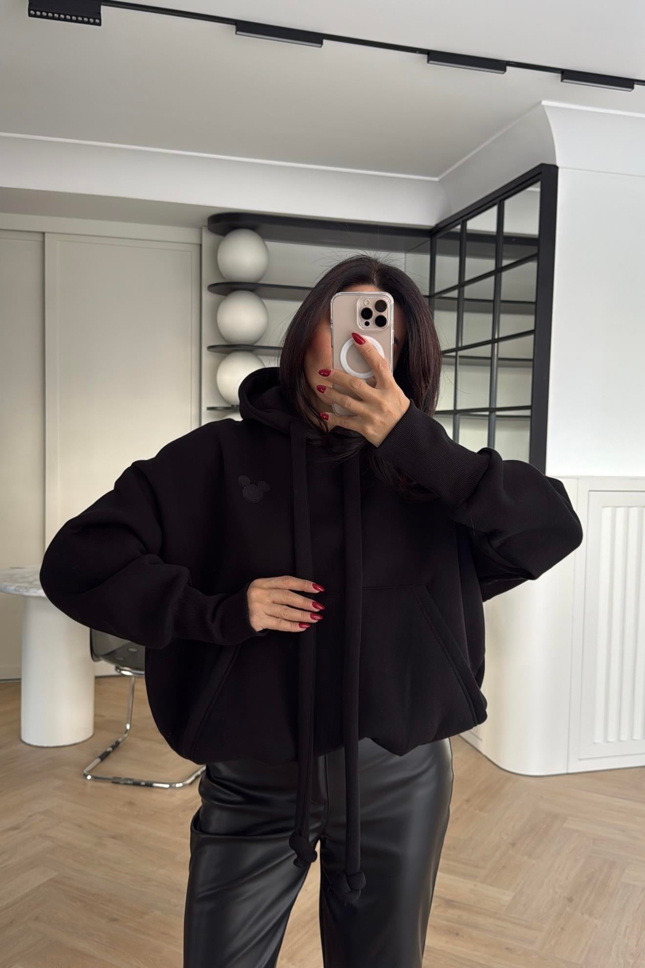  SİYAH TOK DOKULU ŞARDONLU MİCKEY NAKIŞLI SWEATSHİRT 
