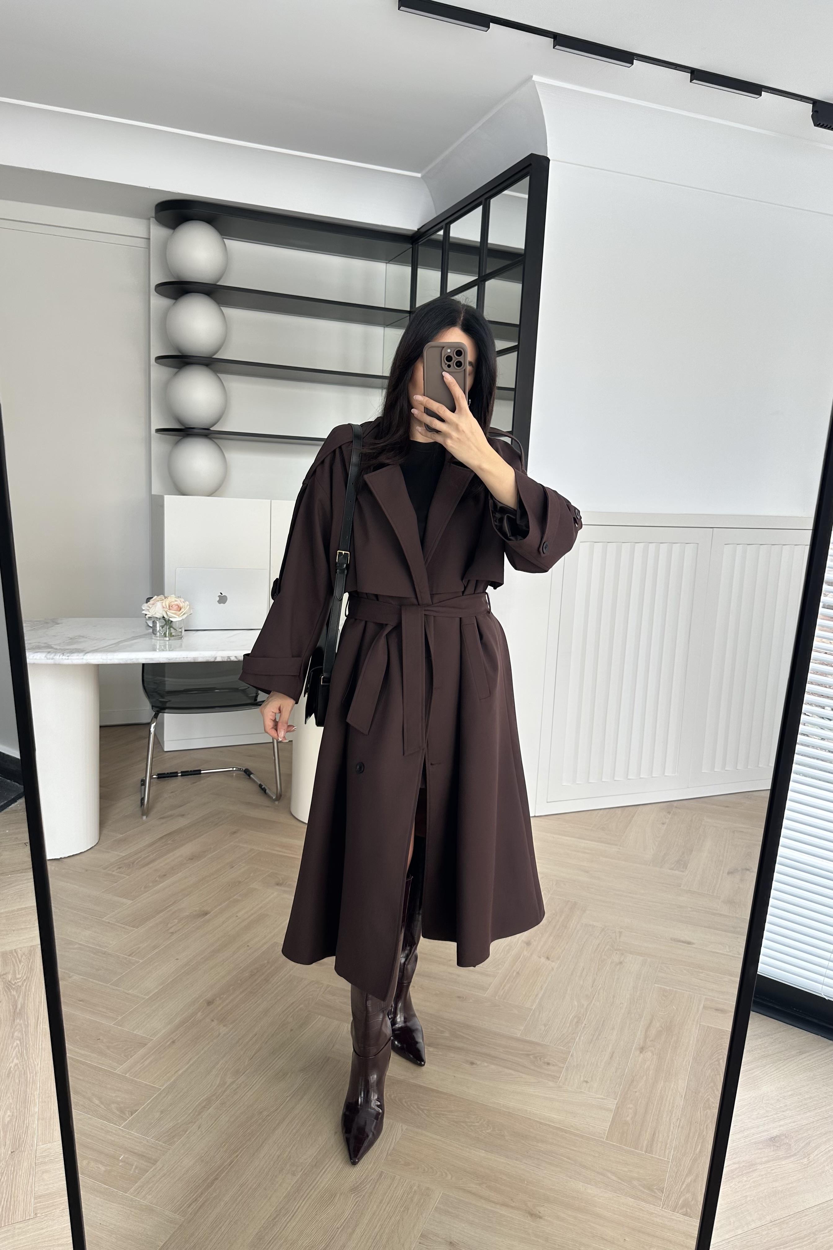 Acı Kahve Astarlı Tasarım Premium Trençkot