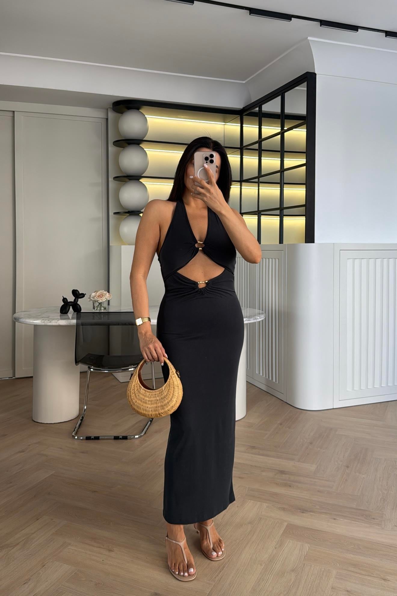 ANTRASİT MODAL KUMAŞ DEKOLTE ELBİSE