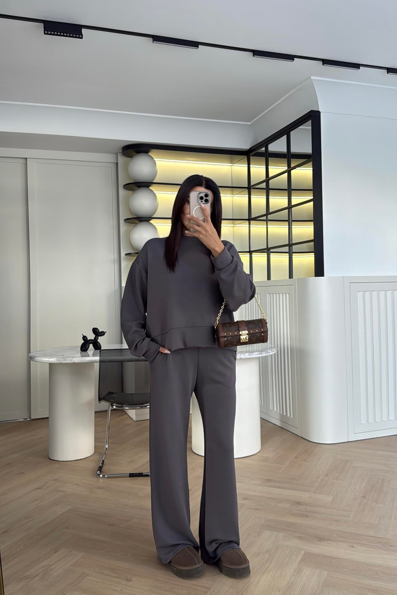 ANTRASİT MODAL KUMAŞ SWEATSHİRT PANTOLON TAKIM